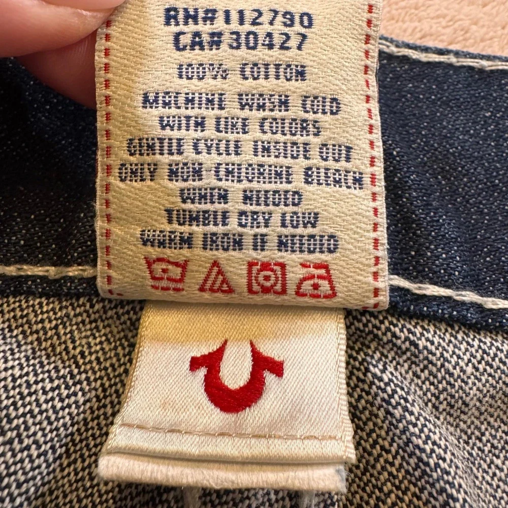 True Religion Rainbow Ricky Straight Dark Super Thick Stitch Denim Jeans 31x31